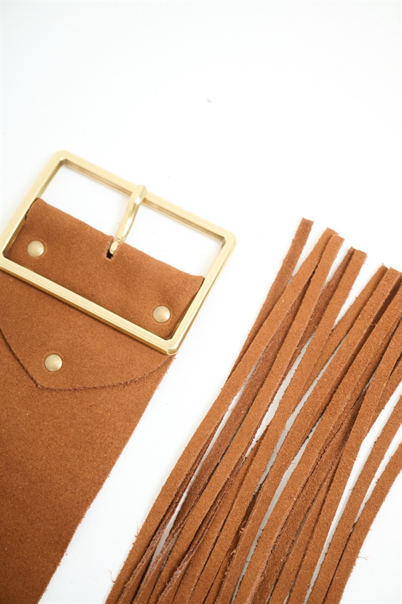 CINTURA A FASCIA CON FRANGE TABACCO