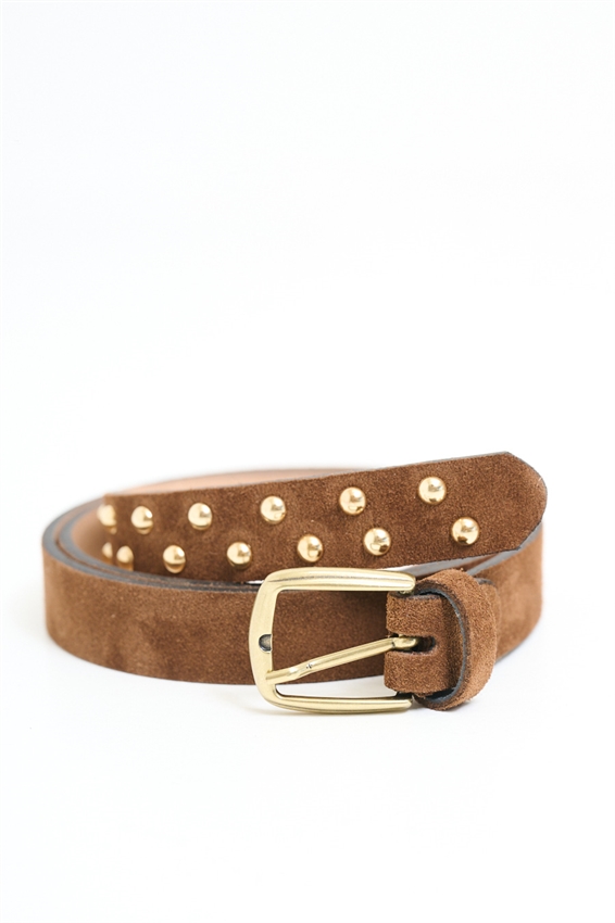 CINTURA IN PELLE CON BORCHIE E CINTURINO ORO