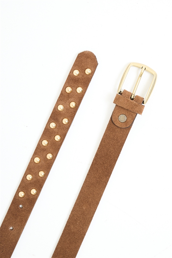 CINTURA IN PELLE CON BORCHIE E CINTURINO ORO