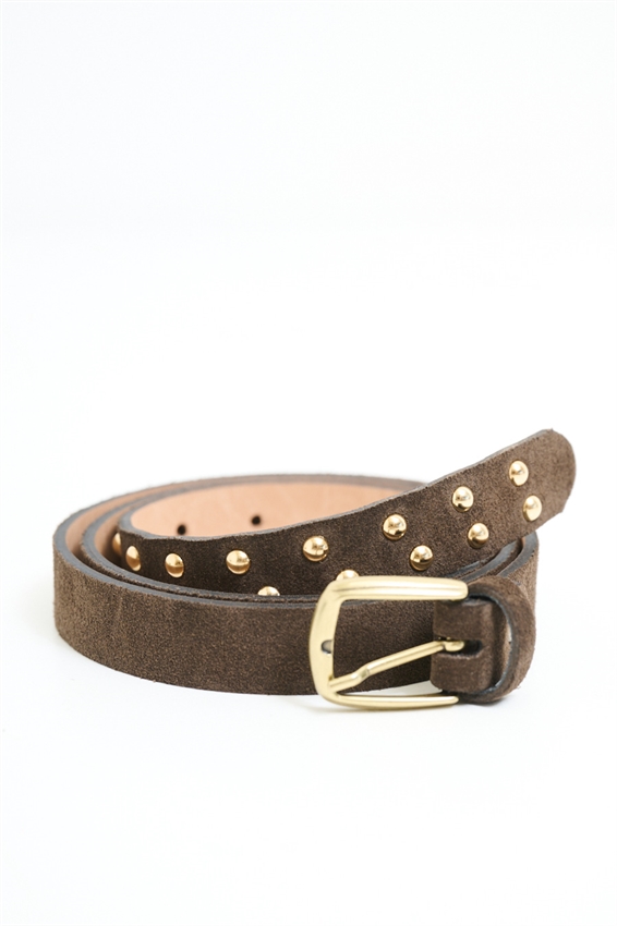 CINTURA IN PELLE CON BORCHIE E CINTURINO ORO