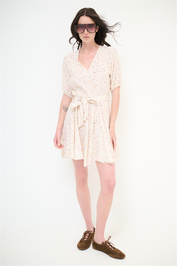 ABITO CORTO CON STAMPA + PIZZO