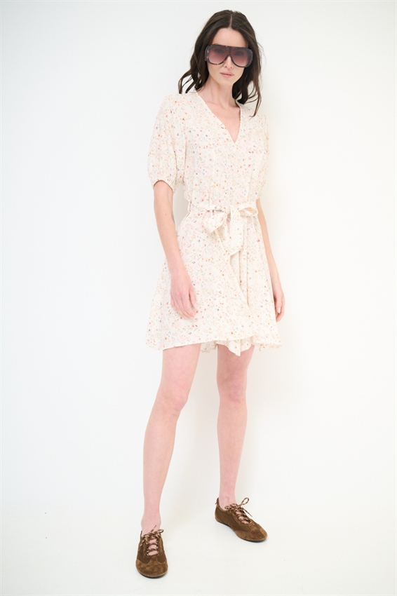 ABITO CORTO CON STAMPA + PIZZO