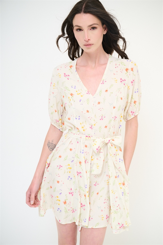 ABITO CORTO CON STAMPA + PIZZO