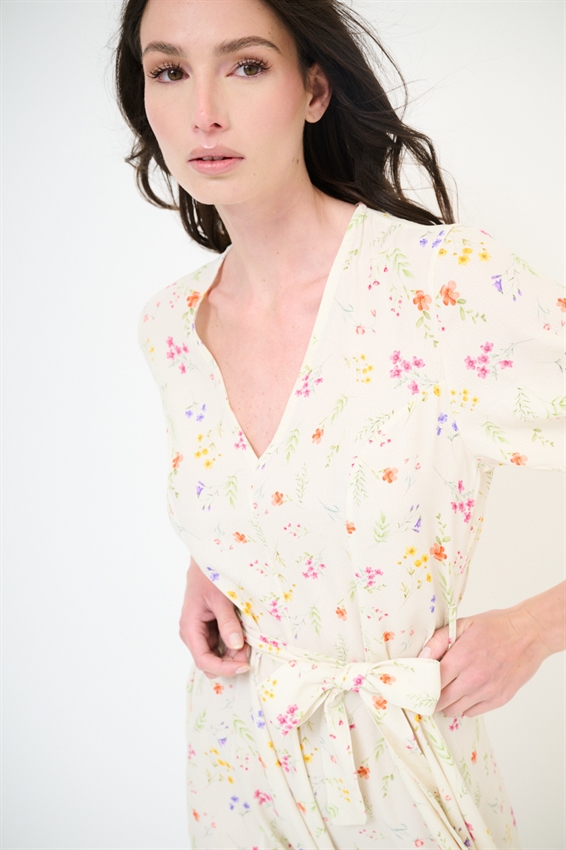 ABITO CORTO CON STAMPA + PIZZO