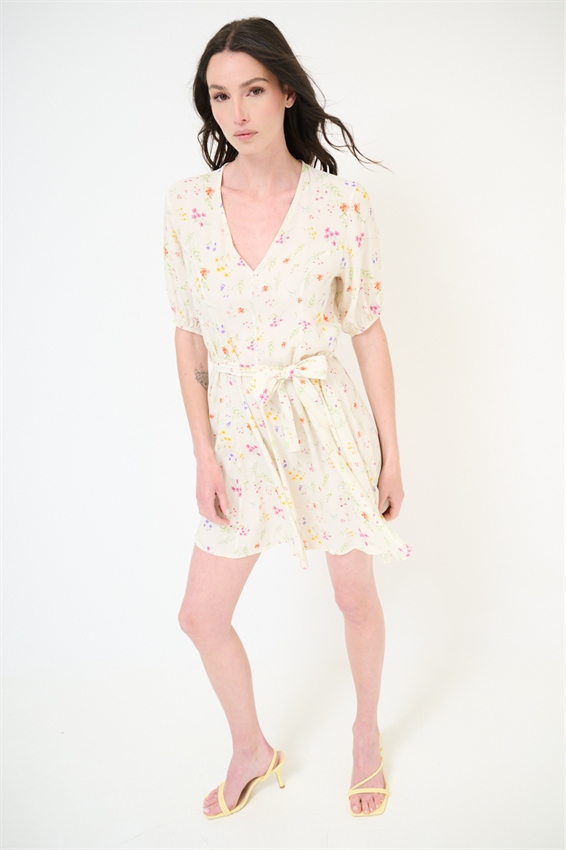 ABITO CORTO CON STAMPA + PIZZO