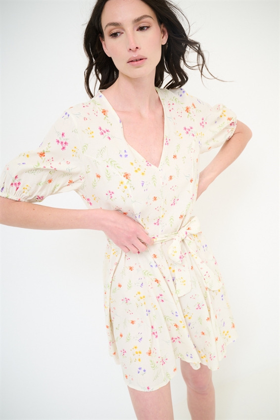 ABITO CORTO CON STAMPA + PIZZO