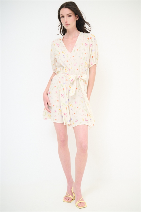 ABITO CORTO CON STAMPA + PIZZO