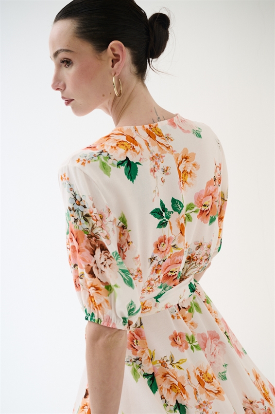 ABITO CORTO CON STAMPA + PIZZO