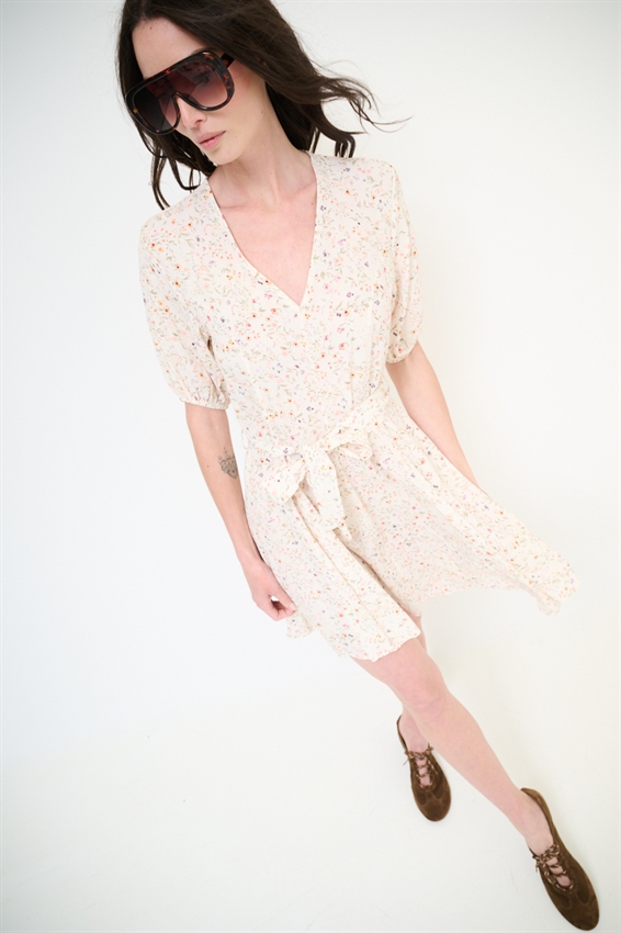 ABITO CORTO CON STAMPA + PIZZO