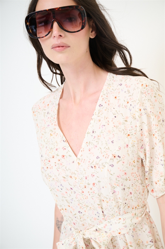 ABITO CORTO CON STAMPA + PIZZO