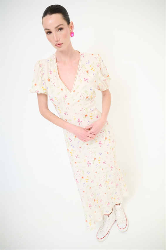 ABITO LUNGO CON STAMPA + PIZZO