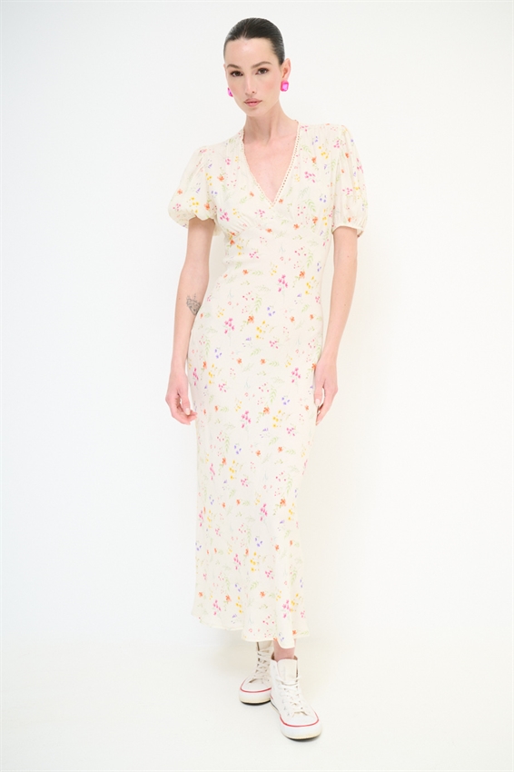 ABITO LUNGO CON STAMPA + PIZZO