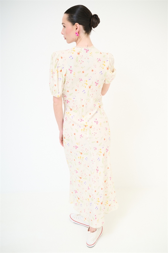 ABITO LUNGO CON STAMPA + PIZZO