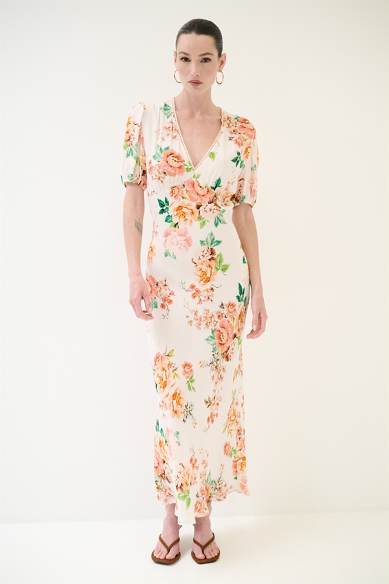 ABITO LUNGO CON STAMPA + PIZZO