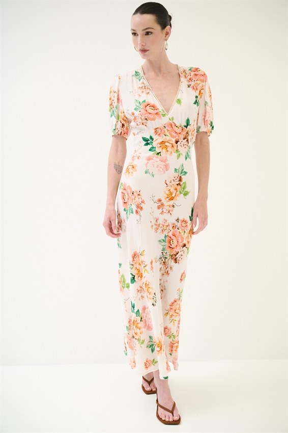 ABITO LUNGO CON STAMPA + PIZZO