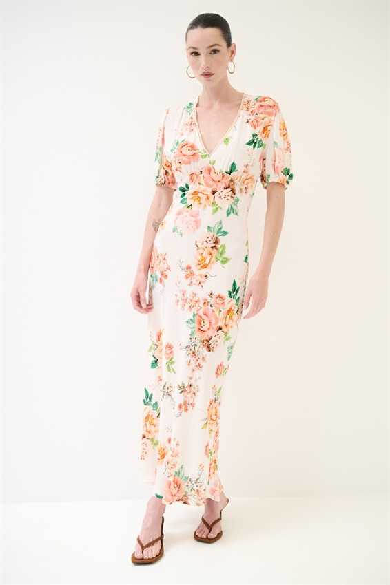 ABITO LUNGO CON STAMPA + PIZZO