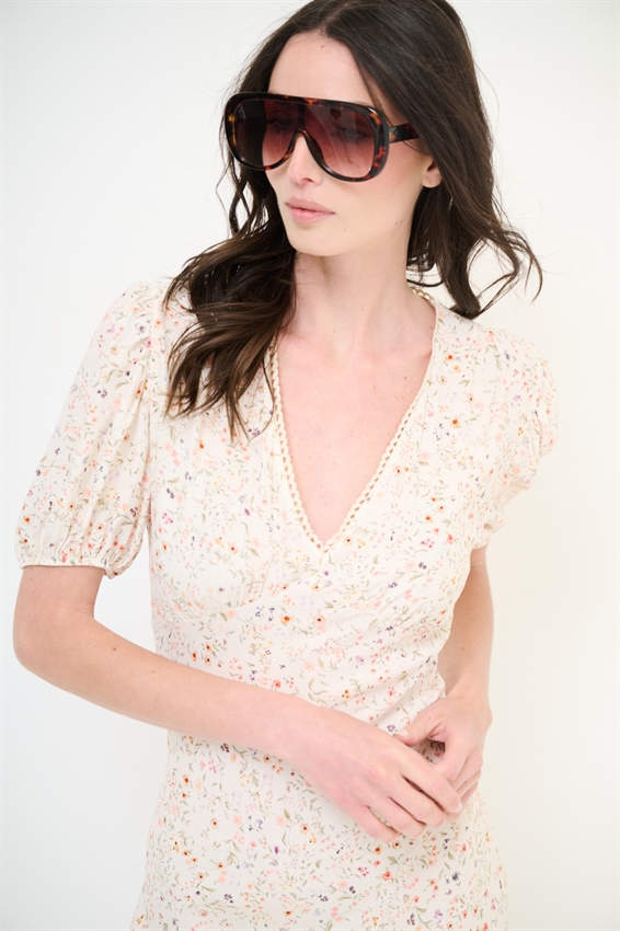 ABITO LUNGO CON STAMPA + PIZZO