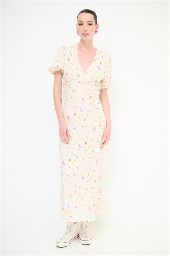 ABITO LUNGO CON STAMPA + PIZZO