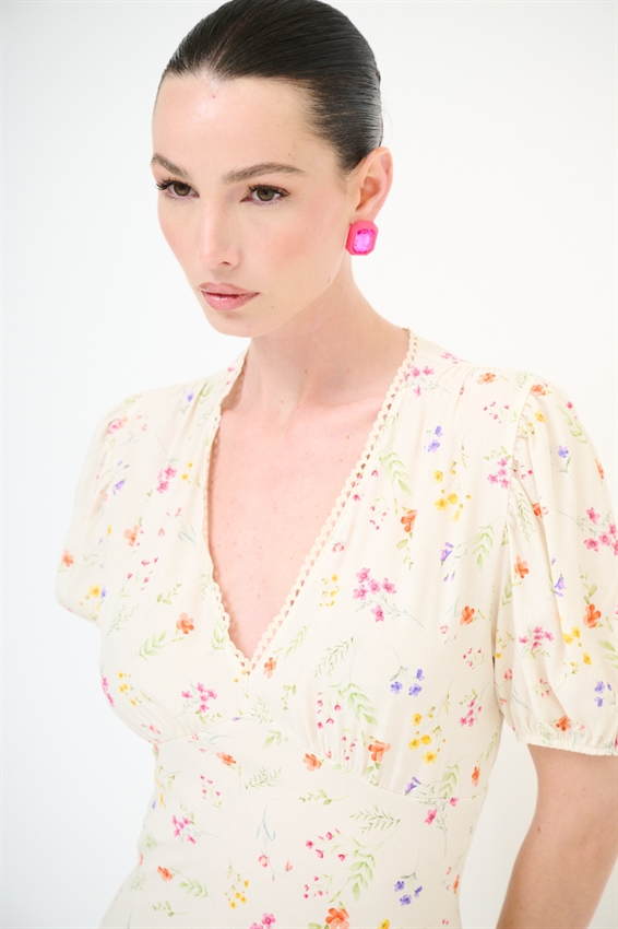 ABITO LUNGO CON STAMPA + PIZZO