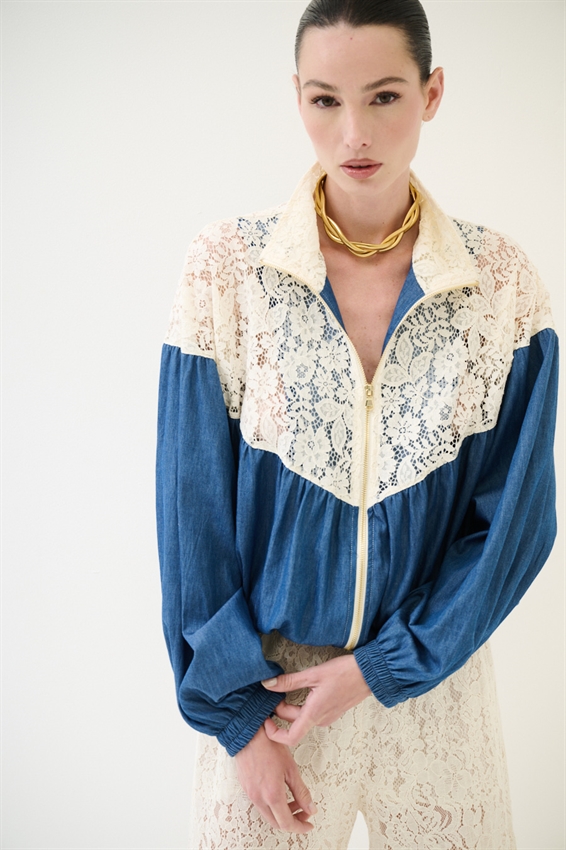 BOMBER DENIM CON PIZZO MACRAME