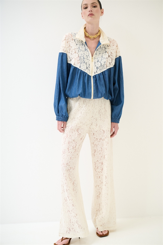BOMBER DENIM CON PIZZO MACRAME