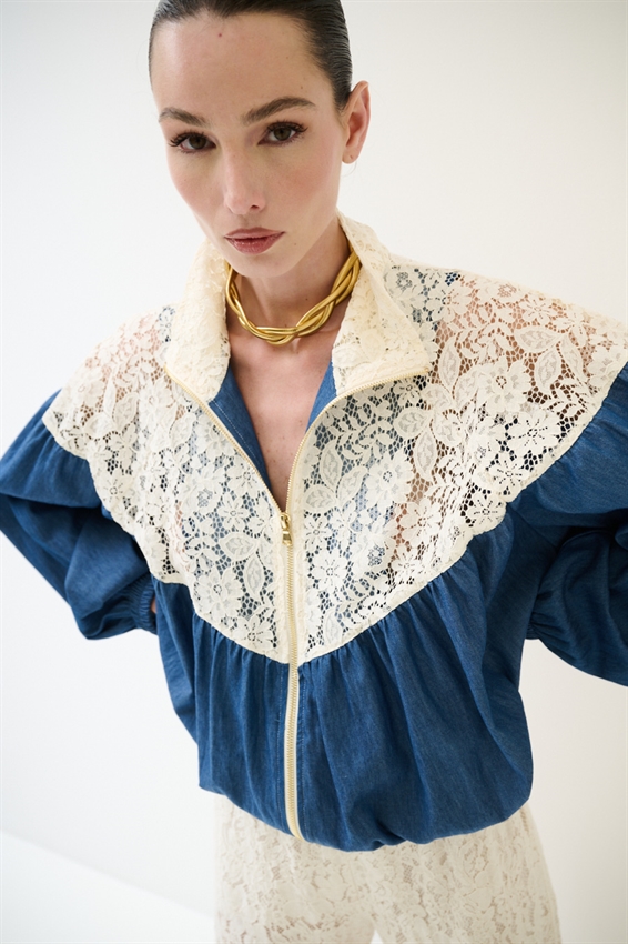 BOMBER DENIM CON PIZZO MACRAME