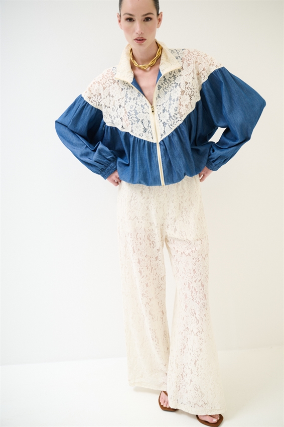 BOMBER DENIM CON PIZZO MACRAME