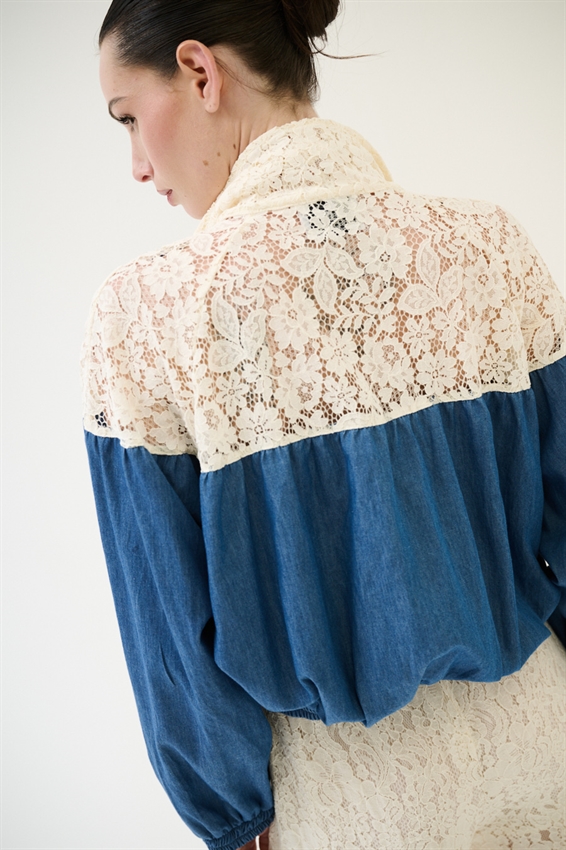 BOMBER DENIM CON PIZZO MACRAME