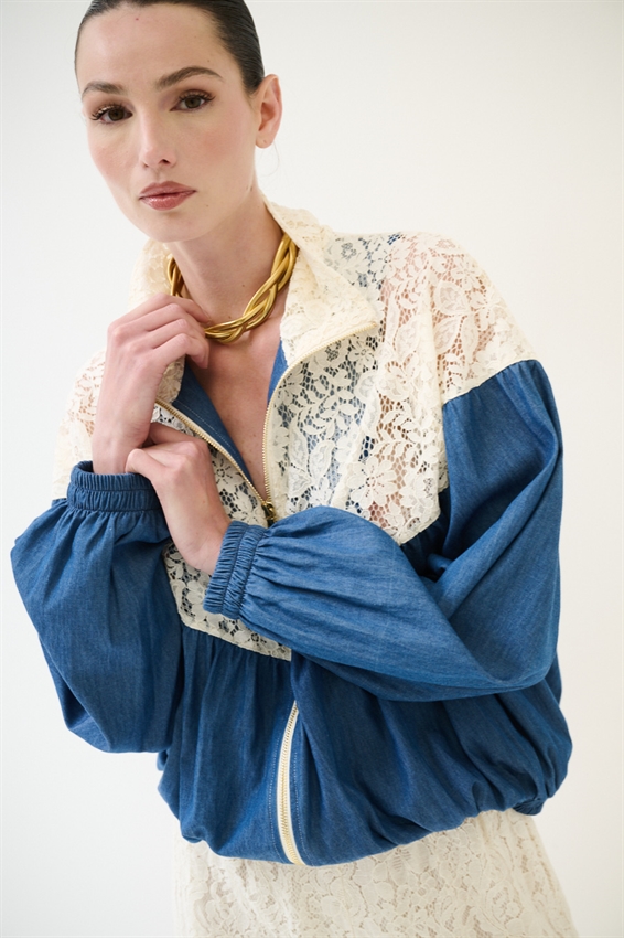 BOMBER DENIM CON PIZZO MACRAME