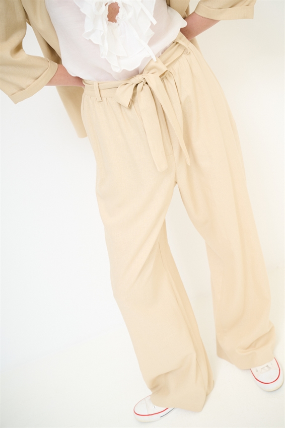 PANTAPALAZZO IN MISTO LINO CON CINTURA