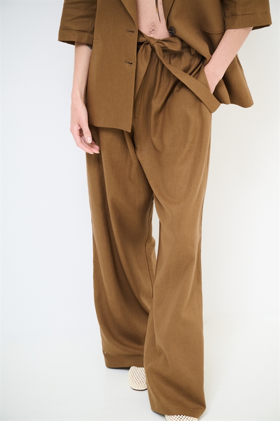 PANTAPALAZZO IN MISTO LINO CON CINTURA