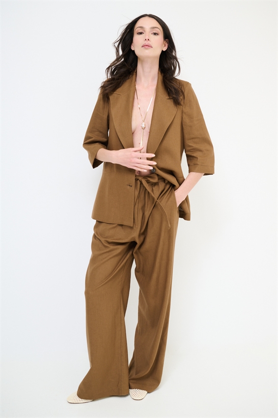 PANTAPALAZZO IN MISTO LINO CON CINTURA