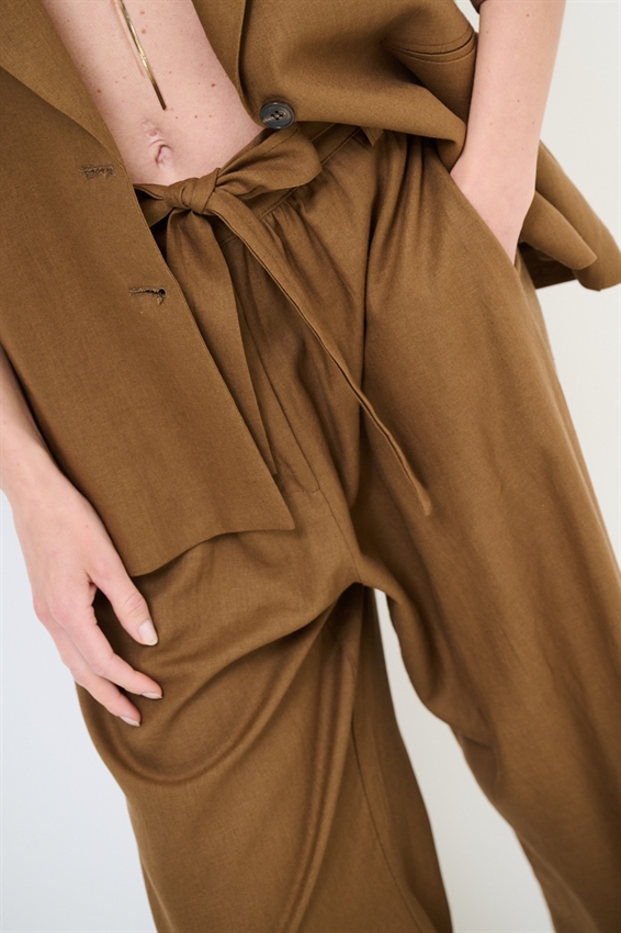 PANTAPALAZZO IN MISTO LINO CON CINTURA