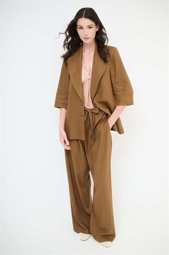 PANTAPALAZZO IN MISTO LINO CON CINTURA