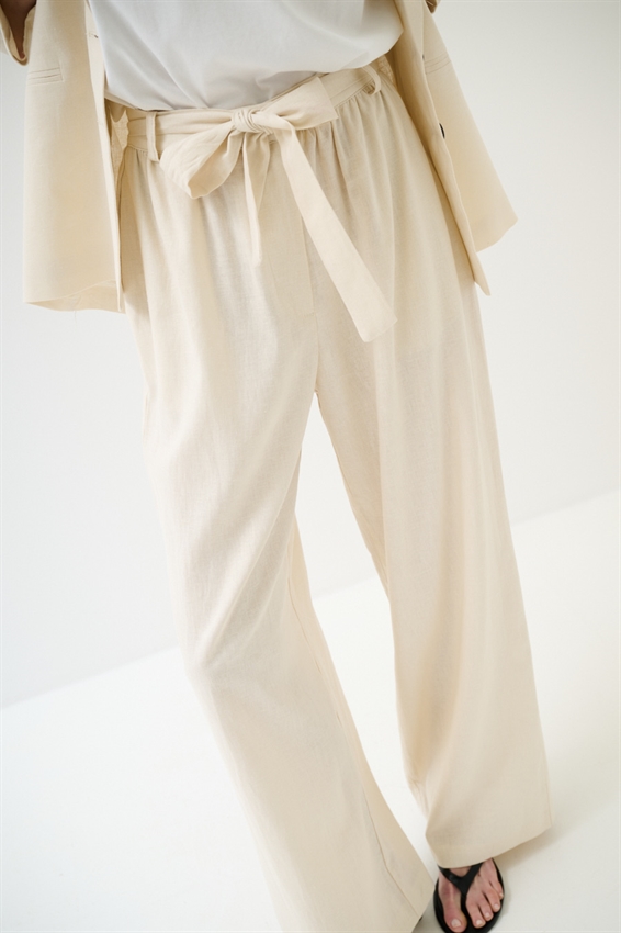 PANTAPALAZZO IN MISTO LINO CON CINTURA