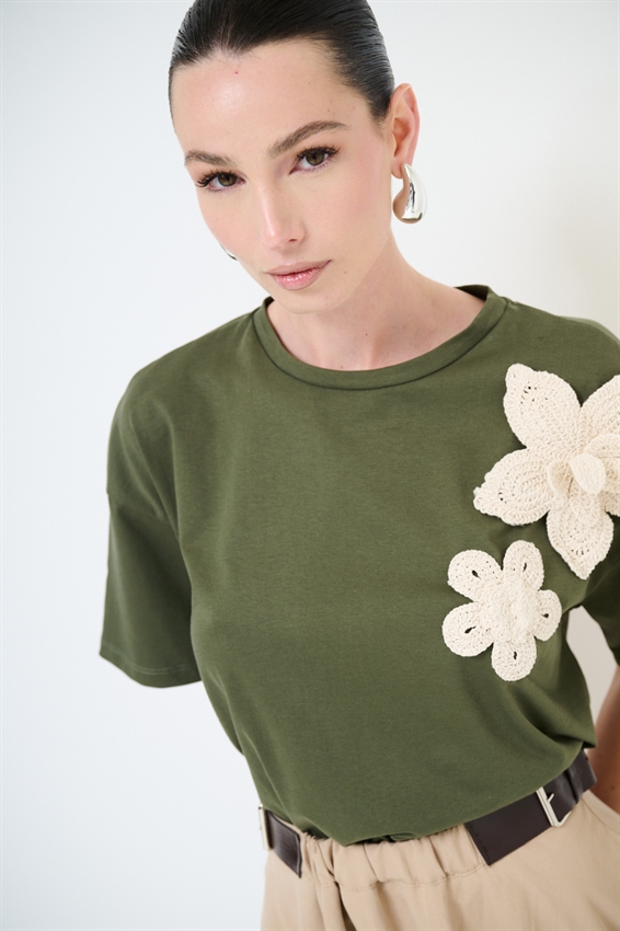 T-SHIRT DOPPIO FIORE RICAMO