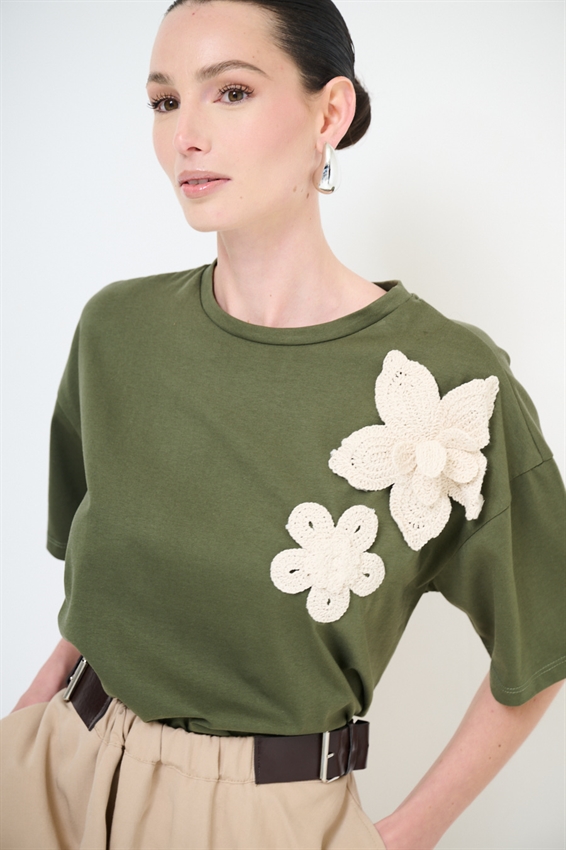 T-SHIRT DOPPIO FIORE RICAMO