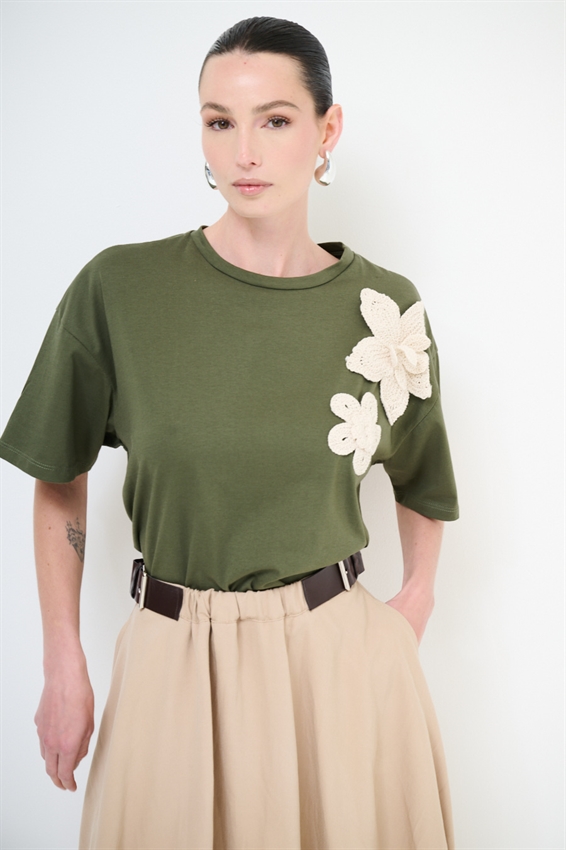 T-SHIRT DOPPIO FIORE RICAMO