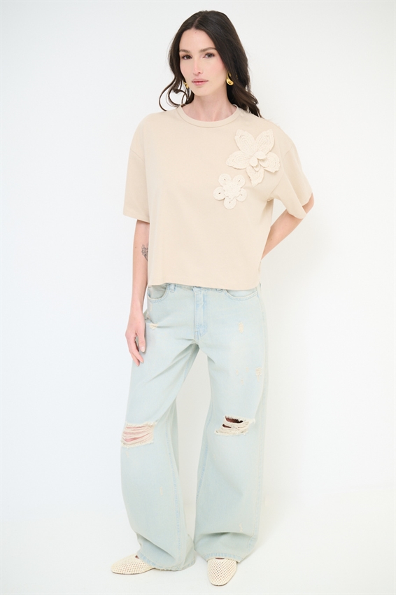 T-SHIRT DOPPIO FIORE RICAMO