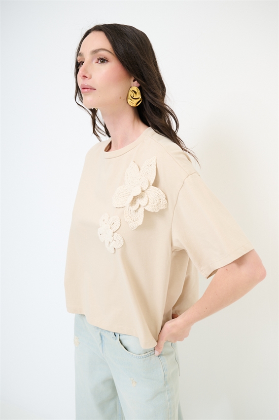 T-SHIRT DOPPIO FIORE RICAMO