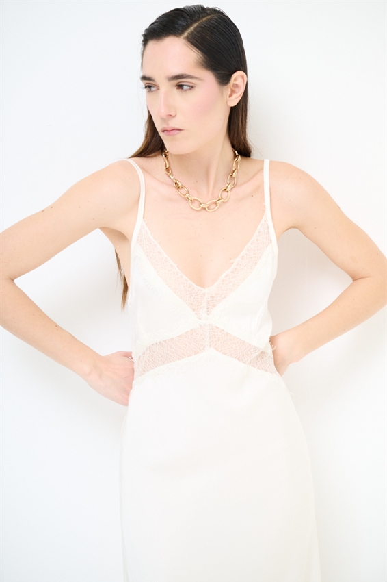 ABITO RASO CON INSERTI PIZZO PANNA