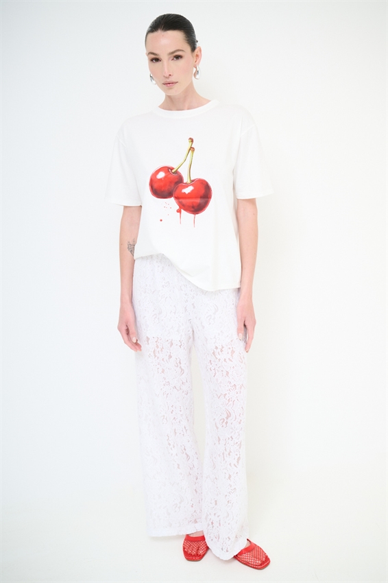 T-SHIRT EFFETTO MARMORIZZATO STAMPA CILIEGIA BIANCO