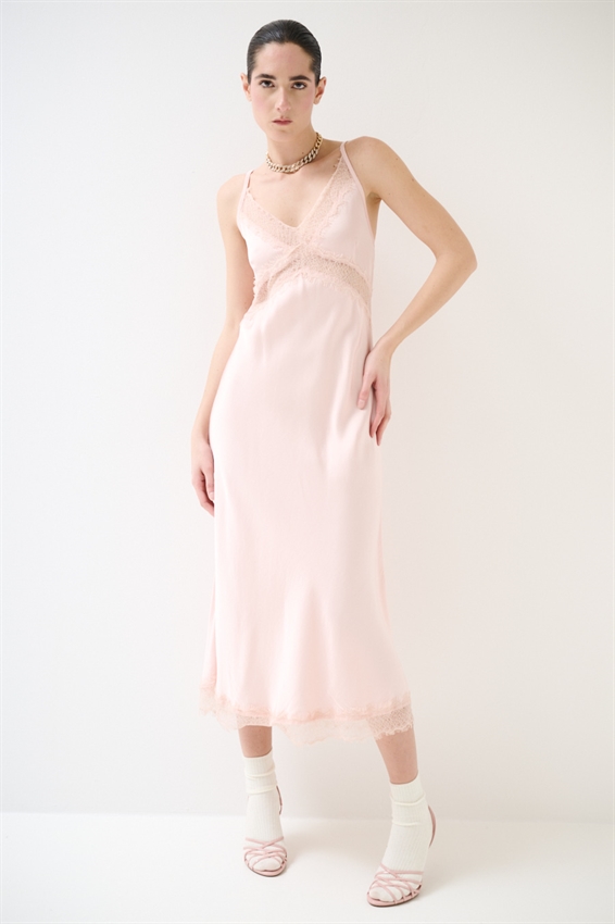 ABITO RASO CON INSERTI PIZZO ROSA