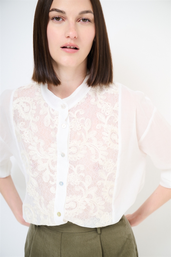 CAMICIA OVER IN MUSSOLA CON INSERTI MACRAME