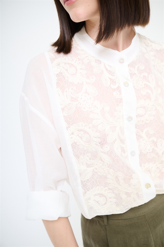 CAMICIA OVER IN MUSSOLA CON INSERTI MACRAME