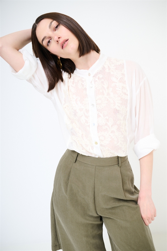 CAMICIA OVER IN MUSSOLA CON INSERTI MACRAME