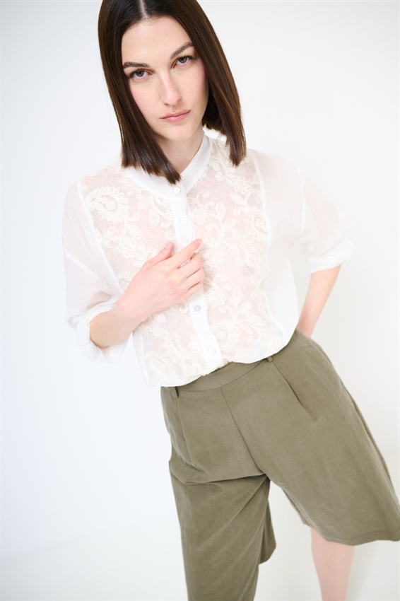 CAMICIA OVER IN MUSSOLA CON INSERTI MACRAME