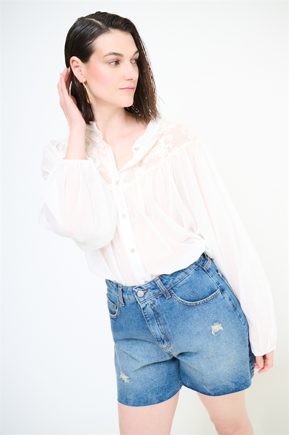 CAMICIA COLLO COREANA CON INSERTO MACRAME