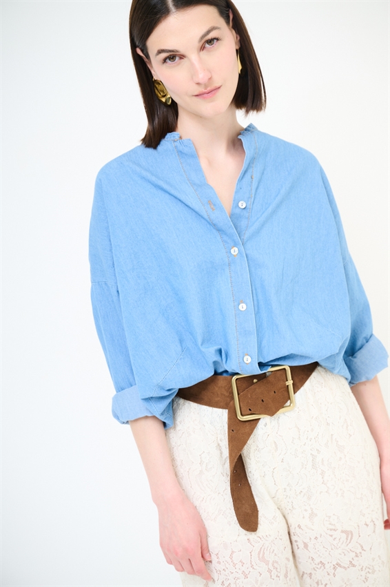 CAMICIA OVER OVETTO IN DENIM STONE
