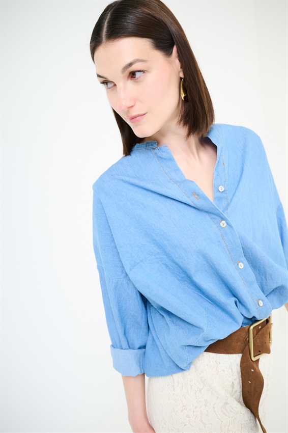CAMICIA OVER OVETTO IN DENIM STONE